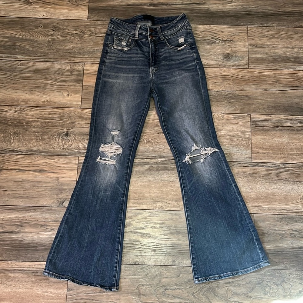 Buckle black flare jeans